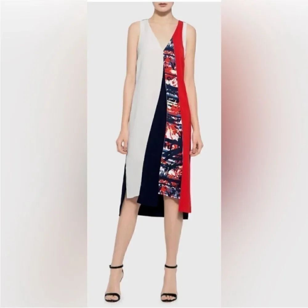 Sachin + Babi Red, Blue, and White Colorblock Midi Dress, S